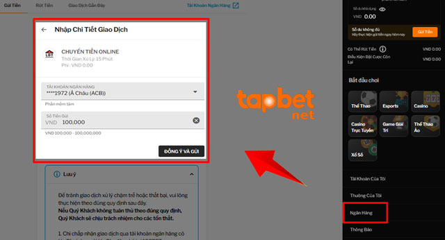 Các bước nạp tiền TAPTAP bằng chuyển khoản online