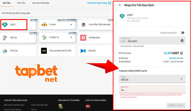 Dùng USDT để nạp tiền TAPTAP